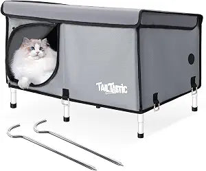 Outdoor Cat House Elevated,Insulated Feral Cat House Outdoor for Winter,Waterproof Cat Bed with Cozy Cushion(Grey, Large)