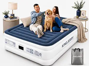 KINGJERRY Air Mattress Queen with Built in Pump, Upgrade Surface Blow Up Mattress, Inflatable Mattress 18 Raised Comfort, Leakproof Air Bed for Home Guests Camping, 800 lbs Max, 3-Min Inflation