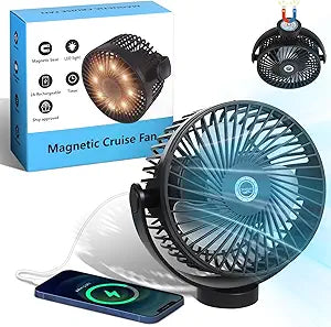 Magnetic Cruise Fan with 8000mAh Rechargeable Battery, LED Light, Timer&Power Output, Magnetically Sticks on Cabin Ceilings and Walls, Ship Approved Cabin Air Circulator