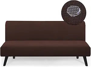 Water Repellent Armless Futon Cover, Stretch Full Queen Size Futon Slipcover Foldable Sofa Bed Cover Furniture Protector, Machine Washable, Chocolate