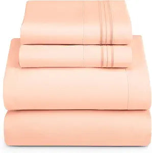 Hearth & Harbor Twin Size Sheets - 3 Piece Bed Sheet Set, Hotel Luxury Double Brushed Bed Sheets - Extra Soft Bedding Sheets & Pillowcases, Twin, Peach