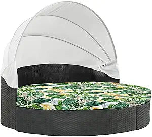 Outdoor Daybed Cushion Cover, 66" Replacement Daybed Cover with Elastic Band,Sun Bed Cover,Outdoor Round Bed Cushion for Garden,Backyard,Lawn (Print A, ONLY 1PCS Round Cushion Cover)