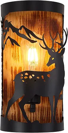 Farmhouse Deer Sconces Wall Lighting, Rustic Indoor Wall Light Fixtures, E26 Base Modern Industrial Wall Lamps for Bedroom, Living Room, Hallway, Stairway, Headboard, Garage, Porch