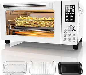 Nuwave Bravo Pro Convection Air Fryer Toaster Oven Combo, 2025 New and Improved, 10-in-1, 50-450F Temp Controls, Quick & Even Crisp Technology, 21Qt Capacity, Cream, PFAS Free