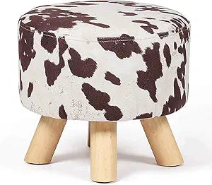 Homebeez Round Ottoman Stool Velvet Foot Rest, Small Footstool with Non-Skid Legs (Brown Cow)