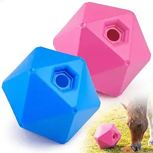 Seenelling 2 Pack Horse Treat Ball, 9" Horse Ball Feeder Toy & Enrichment Toys with 1.13 Inch Opening for Paddock, Slow Feeder Stress Reliever for Horses to Play (Pink Blue)