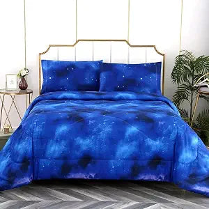 SDIII Blue Galaxy Comforter Set Twin 3 Pieces, Soft Microfiber Lightweight Blue Space Comforter Twin, Galaxy Bedding for Boys Girls Kids Teens