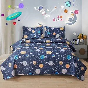 Space Bedding Quilt Full/Queen Size Galaxy Bedspread Summer Astronomical Constellation Planet Bed Cover Kids Bed Covelet Lightweight Universe Blanket