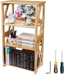Hedume Bookcase, 3-Tier Open Shelf Bookcase, Small Bamboo Bookshelf, Bamboo Natural Shelving, Book Organizer Storage Open Shelf Rack, Display Shelves for Bedroom, Living Room, Office, Bathroom
