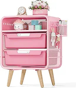 SYKIARIOL Pink Nightstand, Cute End Table with Storage Drawer, Kids Nightstand for Bedroom Furniture, Bedside Table Small Desk Coffee Table for Living Room, Dorm, Office