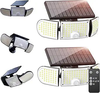 Solar Outdoor Light 4000mAh, 360 Rotatable Solar Panel, Motion Sensor with Remote Control, Multi-Direction Adjustable Side Panels, IP65 Waterproof Security Light for Yard Driveway Porch (2)