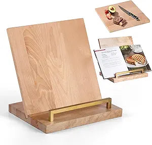 Cookbook Stand with Removable Cutting Board Adjustable Recipe Book Holder, Charcuterie Board & Kitchen Serving Tray, Kitchen Counte Decor (Gold)