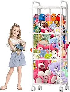 Stuffed Animal Storage, Metal Tube Toy Storage Organizer Extra Large Stuffed Animal Holder With Brake Wheels, Stuffed Animal Zoo Organizer For Nursery Playroom Kids Room White(53.5 x 18.1x 13) 13)