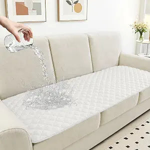 Dog Couch Cover for Sofa 100% Waterproof Faux Linen Sofa Covers for 3 Cushion Couch Washable Pet Friendly Sofa Slipcovers Non Slip Quilted Furniture Seat Protector (27.6x71 in, White)