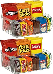 2 Pack Large Snack Organizer for Countertop, Clear Snack Storage Bin