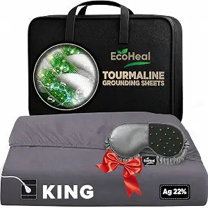 Luxury Tourmaline Grounding Sheets 20% Silver Fiber, 76% Tourmaline Cotton, 4% Silk, Quality Certified Grounded Well Bed Sheet - Conductive Earth Fitted Sheet for Better Sleep (King, Grey)