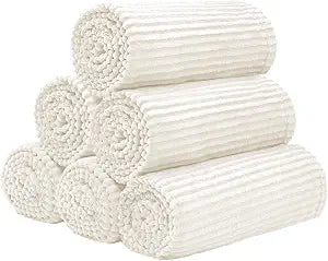 6-Pack Flannel Fleece Throw Blanket, 50x60 Inches Jacquard Boho Blanket, Oeko-TEX Certified Lightweight Soft Bulk in Blankets for Couch Bed Sofa Travel, Wedding Gifts, Donation Homeless