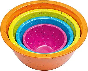 bzyoo Confetti Nesting Mixing Bowls Set - 4-Piece Colorful Kitchen Bowls (18oz, 1.25QT, 2.5QT, 4QT) - BPA-Free, Dishwasher Safe, Space-Saving Design Vibrant Color