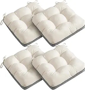 4 Pack 19x19 Inch Shredded Foam Chair Cushions with Straps - All-Season Seat Pads for Indoor/Outdoor Dining, Office, Patio, Kitchen Chairs (Cream, 19 INCH 19 INCH)