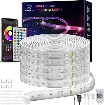 Ledagic 300ft Outdoor Led Strip Lights Waterproof, Ip68 Outside Led Light Strip Waterproof with Remote and App Control, Exterior Led Rope Lights Music Syne RGB Strip Lights for House Decor (2*150ft)
