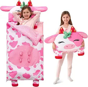 JOIEDOMI Kids Sleeping Bag 4 5 6 Year Old Girl Gifts Toddler Nap Mat with Pillow & Blanket 60" x 27" for Kids Ages 3+ Soft Plush Sleeping Mat for Preschool and Boys Girls
