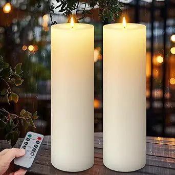 12"4" Large Outdoor Flameless LED Candles, IP45 Waterproof, White 2 Pack