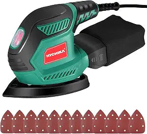 HYCHIKA Detail Sander, 14,000 OPM Compact Electric Sander Tool with 12 Pcs Sandpapers,Efficiency Dust Collection System,Suitable for Tight Spaces Sanding,Polishing,Removing Paint in Home Decoration