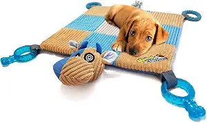 HOUNDGAMES Puppy Teething Mat, Dog Play Mat, Playmat with Teething Toys, Dog Playpen Accessories, Teething Rings, Stuff for Puppies, Playpen, Essentials - 20 X 20