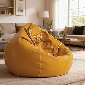 Bean Bag Chair Cover (No Filler) Luxury Faux Leather Lazy Sofa Floor Seating Pouf Lounge Envelope Beanbag Corner Seat Comfy Couch Storage Furniture for Adults & Teens(Yellow Cover)