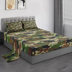Pamnest Twin Bed Sheet Set, 3 Pieces Camouflage Army Bedding with Flat