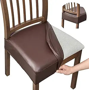 FUANGUI Dining Chair Covers Set of 6, Waterproof PU Leather Stretch Chair Seat Slipcovers Soft Removable Washable Chair Covers, Kitchen Chair Seat Covers Protectors Dining Room, Pu-Coffce