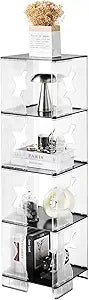 MUKAI 4-Tier Clear Transparent Bookshelf, Multi-Functional Open Storage Organizer Rack, Sturdy Display Shelf for Home, Bedroom, Living Room, Bathroom