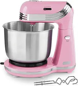 Dash Everyday Stand Mixer - Compact Tilt-Head Stand Mixer for Everyday Recipes - 6-Speed Power with Stainless Steel Bowl - Pink, 3-Quart