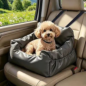 PAWZ Road Dog Car Seat, Pet Car Bed for Travel&Home, Waterproof Leather Dog Booster Seat with Safety Belts & Storage Pocket, Grey