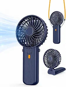 Portable Mini Fan, Quiet Foldable Fan with Lanyard (Navy Blue)