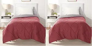Amazon Basics Reversible Lightweight Microfiber All Season Comforter Blanket, Twin/Twin XL, Burgundy/Grey (Pack of 2)