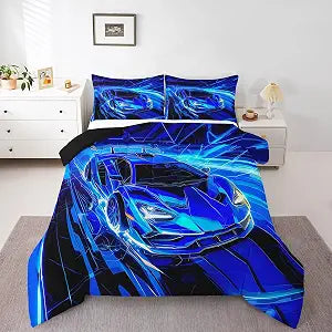 jejeloiu Blue Race Car Comforter Set Twin Size