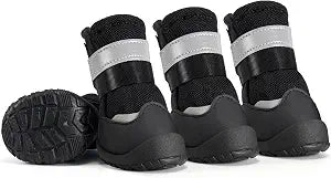 Dog Shoes for Hot Pavement, Breathable Mesh Dog Boots 4 Pack for Medium Large Dogs, Anti-Slip Paw Protectors with Reflective Straps, Easy-On Dog Booties for Summer Walking Hiking (Black, Size 9)