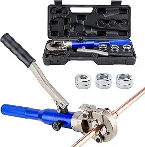 Copper Pipe Crimping Tool, Hydraulic Driven Pro Press Tool with 1/2", 3/4", 1" Jaws, Copper Tube Fittings Crimper for Narrow Spaces, Straight & Bend Fittings - with Carrying Case
