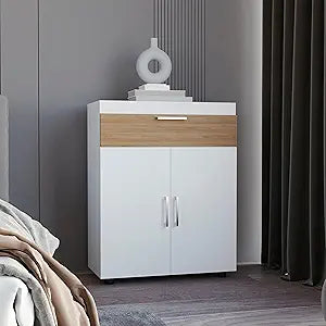 Tuhome Belton Shoe Rack with Double Doors and Interior Shelves, Freestanding Footwear Storage Cabinet for Entryways, Bedrooms, and Closets, Stylish and Modern Shoe Organizer