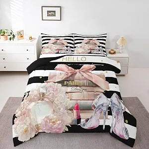 jejeloiu Pink Fashion Comforter Set Queen Size Boys Girls Teens