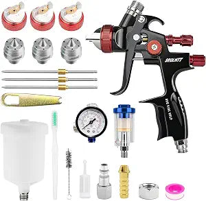 819 HVLP Air Spray Gun Kits with 1.3/1.7/2.0 mm Nozzles Spray Paint Gun Automotive with Air Regulator Separator for Car Paints, Primer, Clear/Top Coat & Touch-Up, DIY Painting Spray