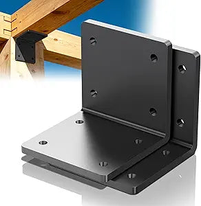 2 Pcs 6"x6"x5" L-Shaped Corner Brace 1/4" (6mm) Thickened Carbon Steel Angle Bracket, 300lbs Capacity, 90 Degree Support for Timber, Post-to-Beam Joints, Shelves or Pergolas, Black Coated