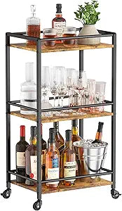 Lifewit Bar Cart for The Home, 3 Tier Rolling Wine Cart, Drink Serving Cart with Lockable Wheels, Mini Liquor Utility Cart for Dining Living Room, 43 x 30 x 81.5 cm/17x 11.8 x 32.1 inch, Rustic Brown