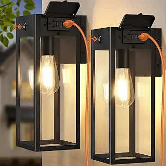 2 Pack Large Porch Lights with GFCI Outlet, Dusk to Dawn Motion Sensor Outdoor Lights, 2 Lighting Modes Waterproof Anti-Rust Wall Sconce Lantern, Outside Light for House, 14.62 Inch