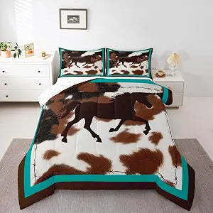 Feelyou Horse Cowboy Cowhide Comforter Set Twin Size Boys Girls Bedding