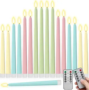 Rossesay 16 Pcs Macaron Flameless Taper Candle with Remote Timer