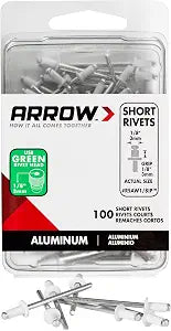 Arrow RSAW1/8IP Short Aluminum 1/8-Inch Pop Rivets for Metal, Fabric, Leather, and Auto Repair, 100-Pack