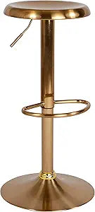 Flash Furniture Madrid Series Adjustable Height Retro Metal Barstool with Footrest, Backless Adjustable Bar or Counter Height Swivel Stool, Gold