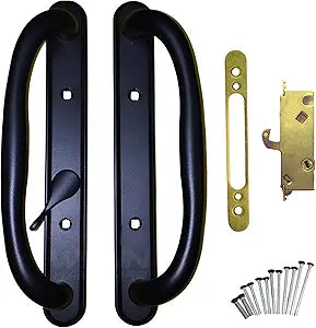 10" Olympus Sliding Patio Glass Door Offset Pull Black Handle Set Replacement with Mortise Lock - fits 3 / inches Hole Spacing, and 1-1/4" to 2-1/4" Door Thickness